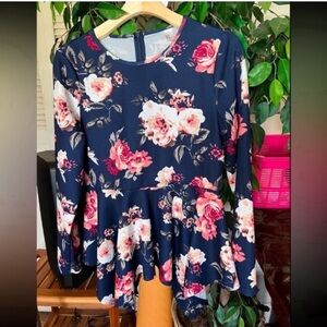 Floral Navy Blouse with Pink Accents